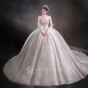 LSHT097 Vestido de Novia Princesa Ivory con Cuello Barco y Cristales, Vestidos de Novia - Product Image 1