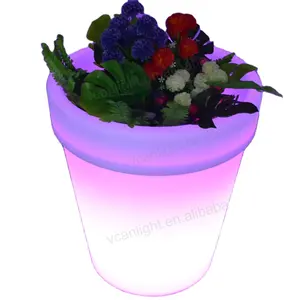 White Large led planter round square giant illuminated plastic outdoor garden led light flower pot planter