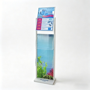 <b>Acrylic</b> Brochures Display Stand with Advertising Sign Holder Double Sided Metal Floor Rack for Cosmetics Skincare Promotion - Product Image 1