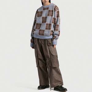 Logotipo personalizado de talla grande, suéter de punto estampado a cuadros informal de manga larga de alta calidad, suéter de hombre, unisex - Product Image 4