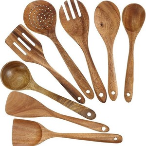 Juego de utensilios de cocina de madera de acacia, 8 piezas, espátula de madera maciza, cuchara, herramientas de cocina para preparación de sushi japonés - Product Image 1