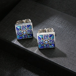 Mới và sáng tạo sang trọng Cuff liên kết nút vuông kết cấu ánh sáng màu xanh màu rô pha lê Khuy măng sét - Product Image 3