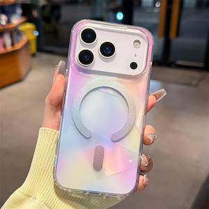 <span class=keywords><strong>Coque</strong></span> de téléphone magnétique IMD arc-en-ciel pour <span class=keywords><strong>iPhone</strong></span> 17 16 15 Pro Max, avec paillettes, losanges, transparente, colorée, et dos néon avec rangement - Product Image 6