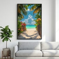 Quadro su Tela con Spiaggia Tropicale e Palme, Decorazione per Soggiorno e Ufficio, Dipinto Boho, Decorazione Murale Moderna e Astratta