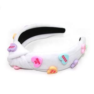 Shenglan 화이트 머리띠 발렌타인 데이 아기 소녀 머리띠 포옹 날 XOXO 하트 머리띠 휴일 십대 매듭 머리띠 휴일 - Product Image 5