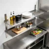 Étagères murales de cuisine réglables en hauteur en acier inoxydable personnalisées à double couche pour café