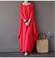Robe longue en coton pour femmes, grandes tailles 3XL 4XL 5XL, été automne, ample, en lin, manches longues, style bohème, blanc, rouge, bleu