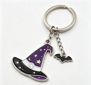 Custom Enamel Halloween Metal Key Chain Witch Hat Key Ring Bat Pendant Souvenir Gift Promotional - Product Image 2