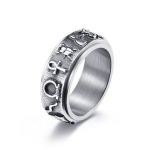 Anillos de Hombre Chapados en Oro de 14k y 18k, Duraderos y de Estilo Vintage, Anillo Giratorio con Símbolo Egipcio Antiguo, Anillo de Acero Inoxidable para Hombre - Product Image 1