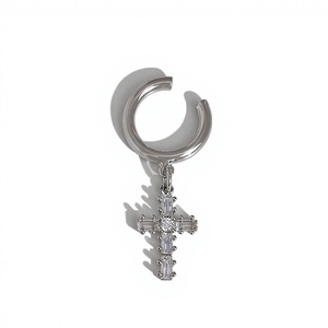 Pendientes de Clip Cruzados <span class=keywords><strong>sin</strong></span> Perforaciones, Modernos, con Circonita, Kevlar y Baño de Rodio, Ligeros, de Lujo, Unisex - Product Image 4