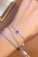Bijoux en or blanc 18 carats de style INS simple Bracelet de tennis en saphir bleu royal naturel Accessoire de mode Bracelet à breloques