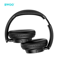 BWOO ENC Headset Stereo Hifi nirkabel, Earphone Gaming dengan mikrofon, Headset Over-ear penghilang kebisingan nirkabel