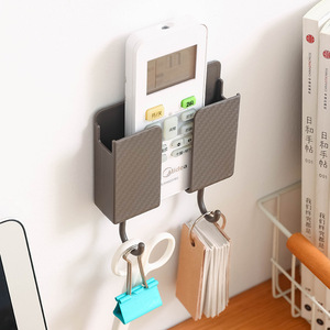 Wall Mounted Remote Control Storage Box With <b>Hooks</b> For Phone And Cables <b>Adhesive</b> No Drilling Required - Product Image 2