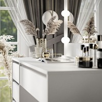 Coiffeuse blanche minimaliste en usine avec grand miroir et lumières LED à 5 tiroirs pour chambre à coucher