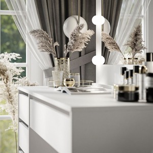 Coiffeuse blanche minimaliste en usine avec grand miroir et lumières LED à 5 tiroirs pour chambre à coucher - Product Image 4