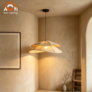 Luminaire suspendu en <span class=keywords><strong>lin</strong></span> de style Wabi Sabi, double couche de <span class=keywords><strong>tissu</strong></span>, pour salle à manger - Product Image 2
