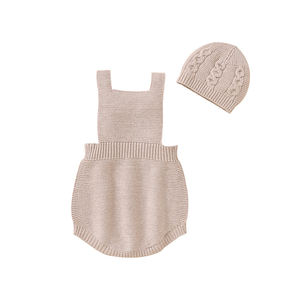 Mimixiong Ensemble de vêtements pour bébé en gros Ensemble doux unisexe pour bébé Pyjama à bretelles tricoté avec chapeau 2 pièces Costume pour filles garçons - Product Image 5