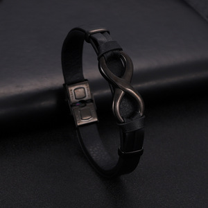 Men's <b>Leather</b> Figure Eight <b>Bracelet</b> Magnetic Clasp Stainless Steel Gift Jewelry - Product Image 1
