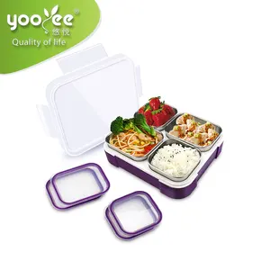 Boîte à lunch à Bento en acier inoxydable, 4 compartiments, sans BPA, pour les enfants, avec boîtes à l'intérieur