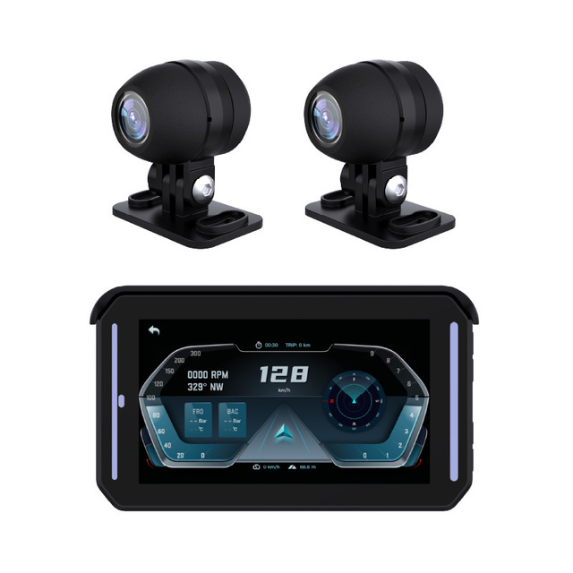 Yinzam MG100 1080P Motorcycle Dashcam 5Inch IPS Touch Screen Dual Camera GPS IP65 Waterproof Wireless CarPlay Android Auto