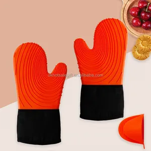 OKSILICONE grosir sarung tangan memanggang, panci dapur tahan panas antiselip lapisan katun aman silikon sarung tangan Oven Microwave