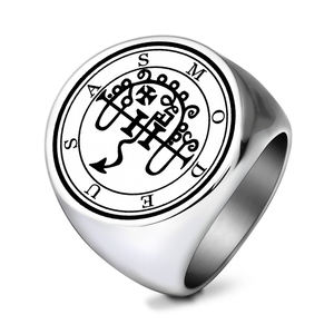 Anillo de Acero Inoxidable R678, Llave Menor de Salomón, Sello de Asmodeus, <span class=keywords><strong>Ars</strong></span> <span class=keywords><strong>Goetia</strong></span>, Amuleto, Talismán, Joyería, Anillos Grabados con Láser - Product Image 2