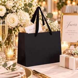 Bolsa de Papel Kraft Personalizada con Logotipo de Marca Impreso, Negra, Laminada, Resistente a la Humedad, Reutilizable, para Regalos y Ropa - Product Image 4