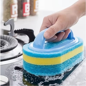 Household Cleaning Brush With <b>Handle</b> Dish Soap Bathroom Kitchen Tub Thicken Scrubbing <b>Sponge</b> Wipe Durable Tools Accessories Home - Product Image 4