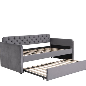 Canapé-<span class=keywords><strong>lit</strong></span> moderne en tissu velours gris foncé, taille double, avec design de charge USB, pour salon - Product Image 4