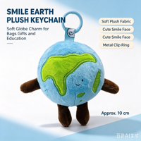 Porte-clés en peluche personnalisé en forme de Terre, breloque globe souple avec accessoires marins pour cadeaux, éducation et jeu