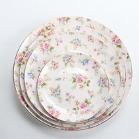 Vente en gros d'assiettes à dîner en céramique et en porcelaine certifiées écologiques, personnalisées, à motif floral printanier, style rétro, 8, 10, 12 pouces