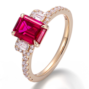 PROVENCE fine jewelry real 18k gold <b>ring</b> <b>Emerald</b> Cut 2carat lab pigeon blood ruby <b>ring</b> moissanite diamond women festival gift - Product Image 3