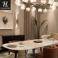 Table à manger en marbre naturel de luxe minimaliste moderne, modèle design pour villa, salle à manger, meubles Dongguan personnalisables