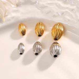 Olive Ribbed <b>Beads</b> | 18K PVD Gold Plated Stainless Steel Water Drop Melon Spacer <b>Beads</b> for DIY <b>Bracelet</b> Necklace Jewelry <b>Making</b> - Product Image 2
