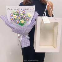 Buket Bunga Daisy Rajutan Tangan dari Benang Warna-warni, Bunga Abadi, Rangkaian Bunga, Hadiah Ulang Tahun Wisuda untuk Wanita