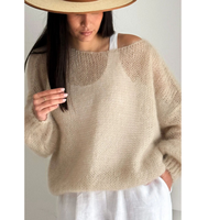Pull-over en maille fine et épaisse de luxe bleu ciel pour femme, en mohair et polyester, style B2B, pour jeune femme et fille