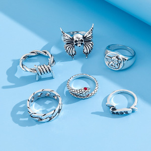 6 pièces/ensemble Punk <span class=keywords><strong>serpent</strong></span> torsion amour Antique argent anneaux pour hommes Goth <span class=keywords><strong>squelette</strong></span> anneaux ensemble Hip Hop Emo mode bijoux Anillos Hombre - Product Image 2