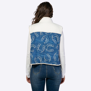 <span class=keywords><strong>Chaleco</strong></span> de <span class=keywords><strong>Forro</strong></span> <span class=keywords><strong>Polar</strong></span> Personalizado para <span class=keywords><strong>Mujer</strong></span> con Estampado de Herradura Estilo Western y Diseño de Patchwork, Top Casual sin Mangas, Fabricante - Product Image 6