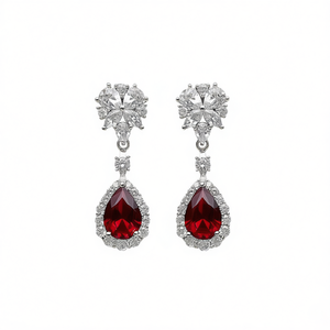Pendientes de Lujo con Rubí Rojo en Forma de Gota, Plata 925 con Engaste de Garra, Joyería de Boda para Mujer, Pendientes de Cristal con Forma de Gota de Agua - Product Image 1