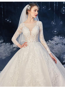 Nuovo <span class=keywords><strong>Abito</strong></span> <span class=keywords><strong>da</strong></span> <span class=keywords><strong>Sposa</strong></span> Principale Collezione Super Fatata <span class=keywords><strong>da</strong></span> Sogno 2022 con Coda a Cielo Stellato e Maniche Lunghe a Filo Pavimento <span class=keywords><strong>per</strong></span> Spose dal Temperamento Francese - Product Image 4