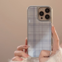 Bleu Style coréen Plaid TPU Anti-chute pour iPhone 14 13 15 iPad Pro 16 étui de téléphone portable protecteur de caméra galvanoplastie vente au détail