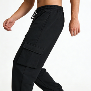 Pantalons de survêtement pour hommes avec logo personnalisé, streetwear printemps, décontracté, 100% coton, teinture unie, grandes poches, taille élastique, design plat, OEM ODM - Product Image 2