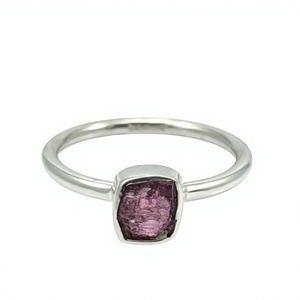 Minimalist <b>925</b> <b>Silver</b> <b>Ring</b> With Natural Watermelon Tourmaline Gemstone Bezel Setting Geometric Shape Everyday Wear Jewelry - Product Image 1