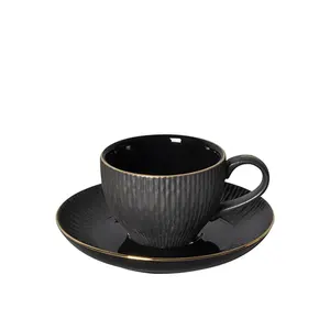 black classic coffee cup set cafe catering porcelain restaurant espresso cup saucer