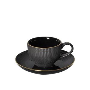 Service à espresso en céramique noire classique moderne <span class=keywords><strong>PITO</strong></span> avec bord doré pour café, restauration et usage en <span class=keywords><strong>restaurant</strong></span> - Product Image 1