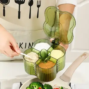 Neues Schlussverkauf Vier-Gitter-Haushalts-Plastikgewürzbox Küche Salzbecher Glas Aufbewahrungsgeräte