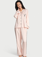 Victoria's Ice Silk Atmungsaktiver Pyjama für Damen, Sommer-Langarmhose, Cardigan-Set, gestreiftes Zweiteiler-Set