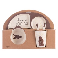 Ensemble de vaisselle en fibre de bambou compostable écologique avec logo personnalisé, ensemble d'assiettes pour enfants et kit d'ustensiles