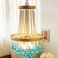 Lustre vintage en cristal doré à perles, avec gouttes turquoise, lampe suspendue de luxe pour salon, décoration d'hôtel