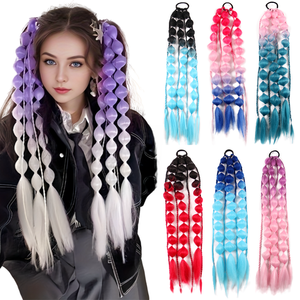 Venta al por Mayor de Trenzas de Burbuja Preestiradas de 24 Pulgadas, <span class=keywords><strong>Dos</strong></span> Tonos, Tricolor, Resistentes al Fuego, Fibra de Alta Temperatura, Cola de Caballo - Product Image 5